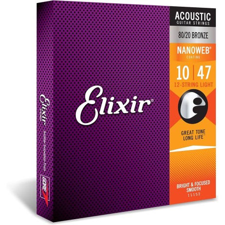 Stygos akustinei 12-stygei gitarai Nanoweb 10-47 Elixir