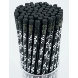 Black pencil with silver treble clef patterns Sebim
