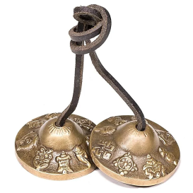 Meditation bells tingsha 7.5cm with 8 symbols of prosperity Kailash