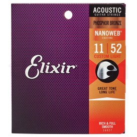 Stygos akustinei gitarai Nanoweb phosphor bronze 11-52 Elixir