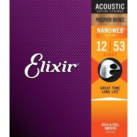 Stygos akustinei gitarai Nanoweb phosphor bronze 12-53 Elixir